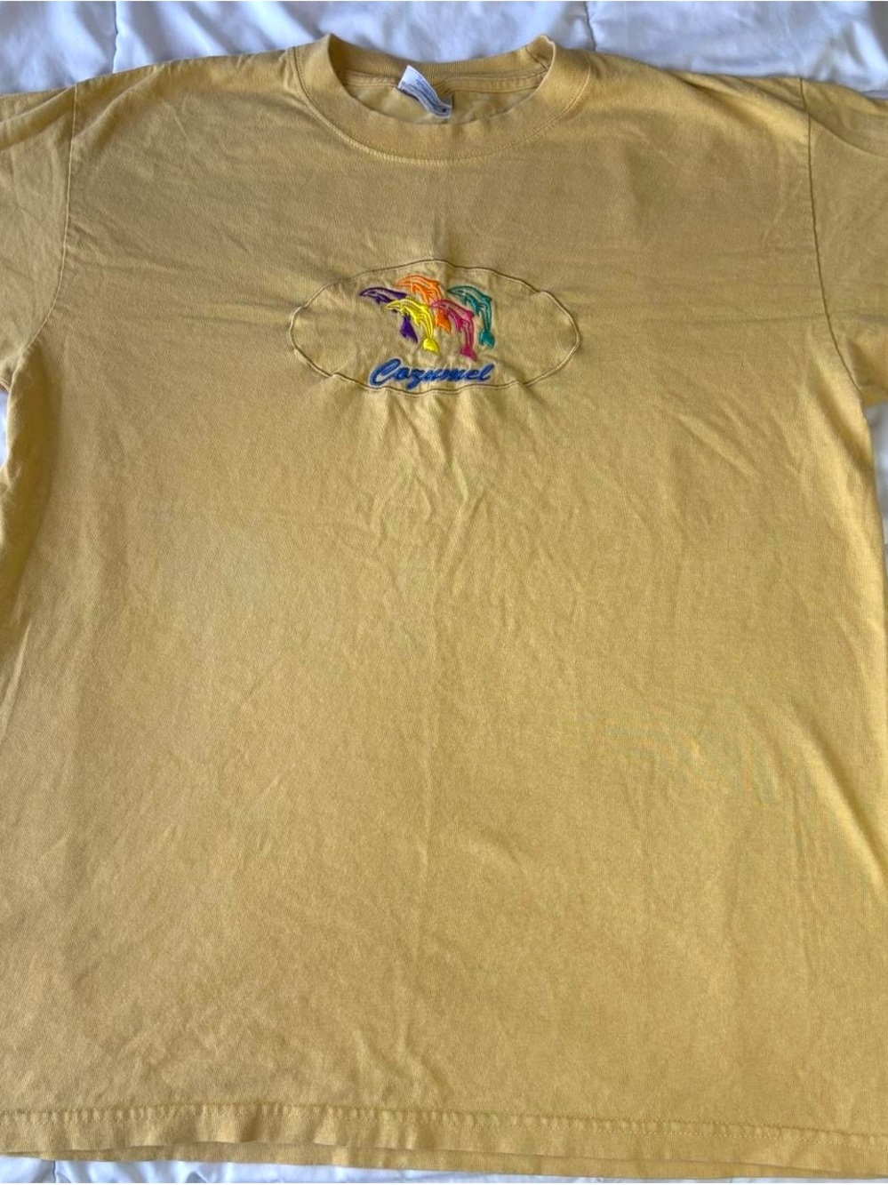 Yellow Embroidered Dolphin Tee - Cozumel Graphic Short Sleeve - Picture 2 of 6